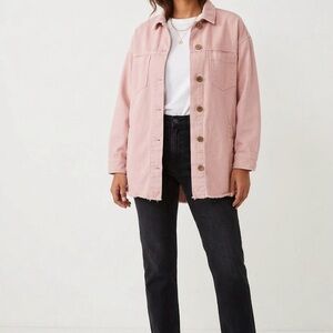 Zara Soft Pink Oversized denim Button-Front Jean Jacket size M